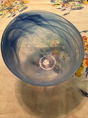 Vintage Swirled Blue Glass Serving Bowl